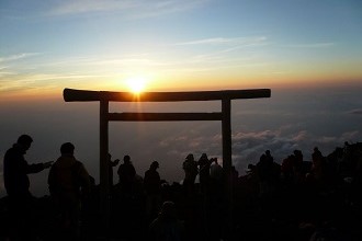 View from the top of Mt. Fuji at sunrise in the Chubu region