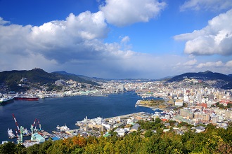 Aerial view of Nagasaki city in the Kyushu region