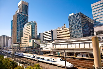 View of a shinkansen train that you can experience traveling by during your life in Japan