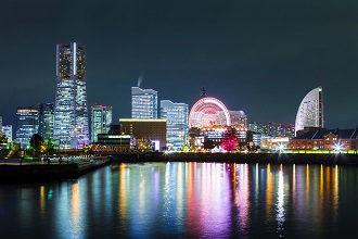 View of Yokohama city at night in the Shutoken region